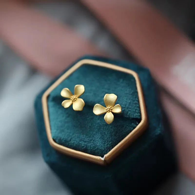 Flower Studs Earings for Women Simple Elegant 2024 New Korea Fashion Earings Gold Plated Jewelry Gift