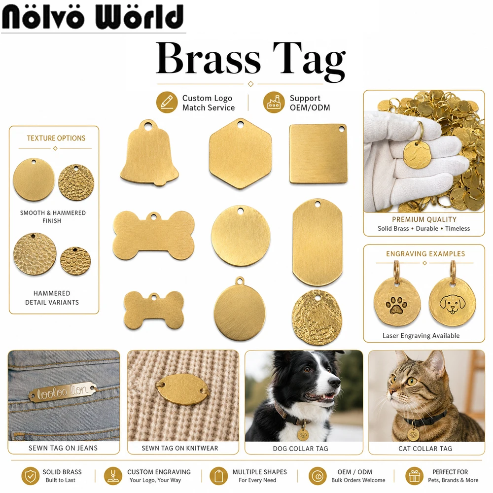 150PCS Brass Wave Round Garment Tag Engraved Anti-lost Collar Label For Personalized Pet ID Name Pet Accessories Supplies Custom