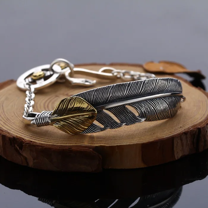 

S925 Sterling Silver Fashion Eagle Series Vintage Eagle Feather Simple Men's and Women's Bracelet