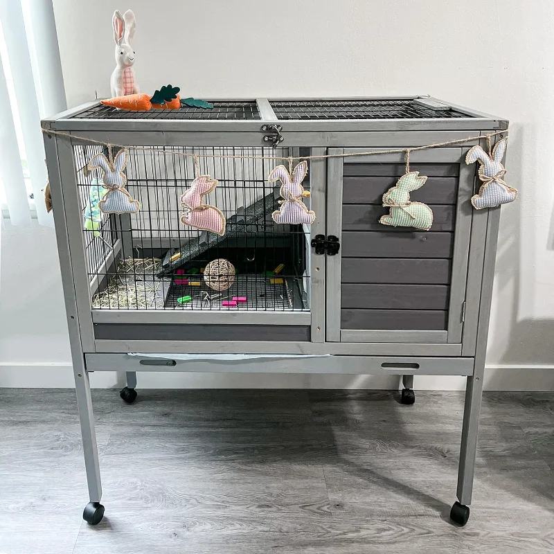 

Aivituvin Guinea Pig Cage Rabbit Hutch Indoor Bunny Cage for Small Animal with Wire Floor Grid Movable