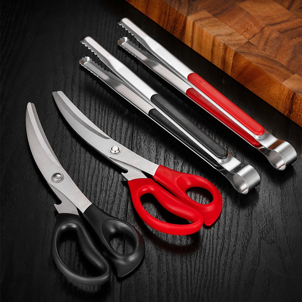 2PCS Korean Style Stainless Steel Barbecue Clip Scissors Set High-temperature Resistant Multi-purpose Barbecue Tools