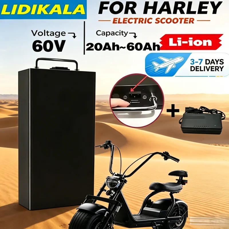 Image of 60V 20Ah-60Ah 2000W Lithium-Batterie für Elektrofahrzeuge für Harley Zweirad Faltbarer Citycoco Elektroroller, kostenloses Ladegerät, Ersatzbatterie 1
