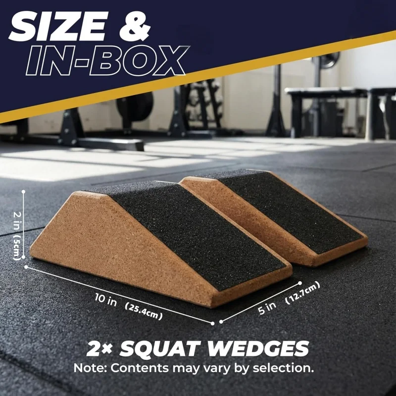Squat Wedge Block Cork 2 Pcs - Non Slip Heel Elevated Wedge and Calf Raise Block - Slant Board for Squats to Avoid Muscle Strain