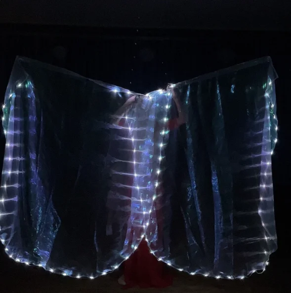 

S066 New LED Luminous Flag White Fabric with Switch Dance Props Performance Costumes Belly Dance Performance Props Fan