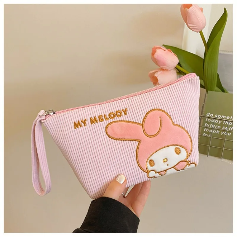 Sanrio Hello Kitty My Melody Cosmetic Bag Cartoon Portable Wash Bag Corduroy Cosmetic Hand Carry Storage Bag Coin Purse Gift