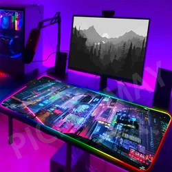 Neon arka oyun Mousepad Cyberpunk masası halı RGB oyun pads pads Mouse Pad LED kaymaz kauçuk fare altlığı klavye matı