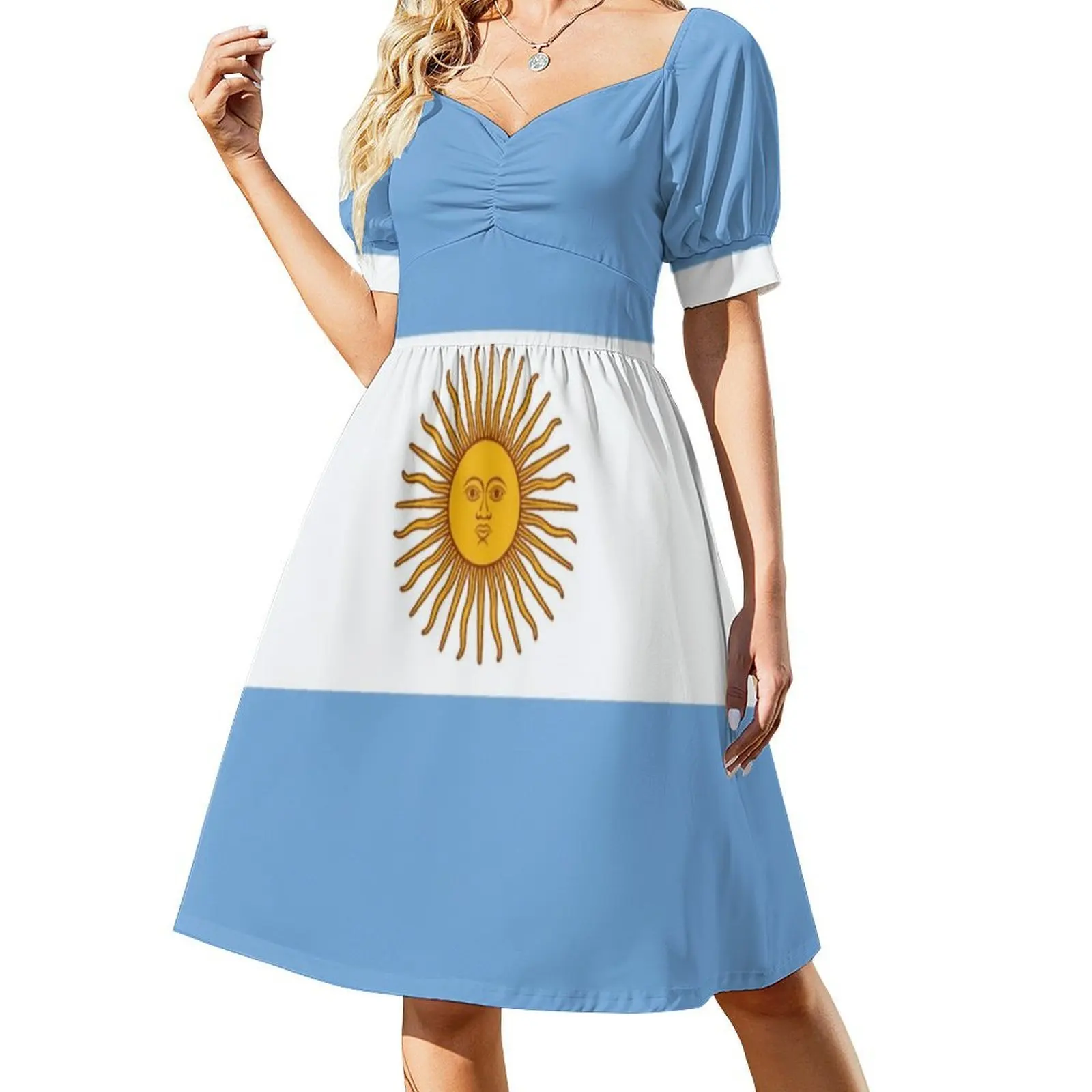 Argentine-Argentinien T-Shirt couette autocollant robe smockée florale pour les femmes printemps été tenue décontractée pour la fête argentine