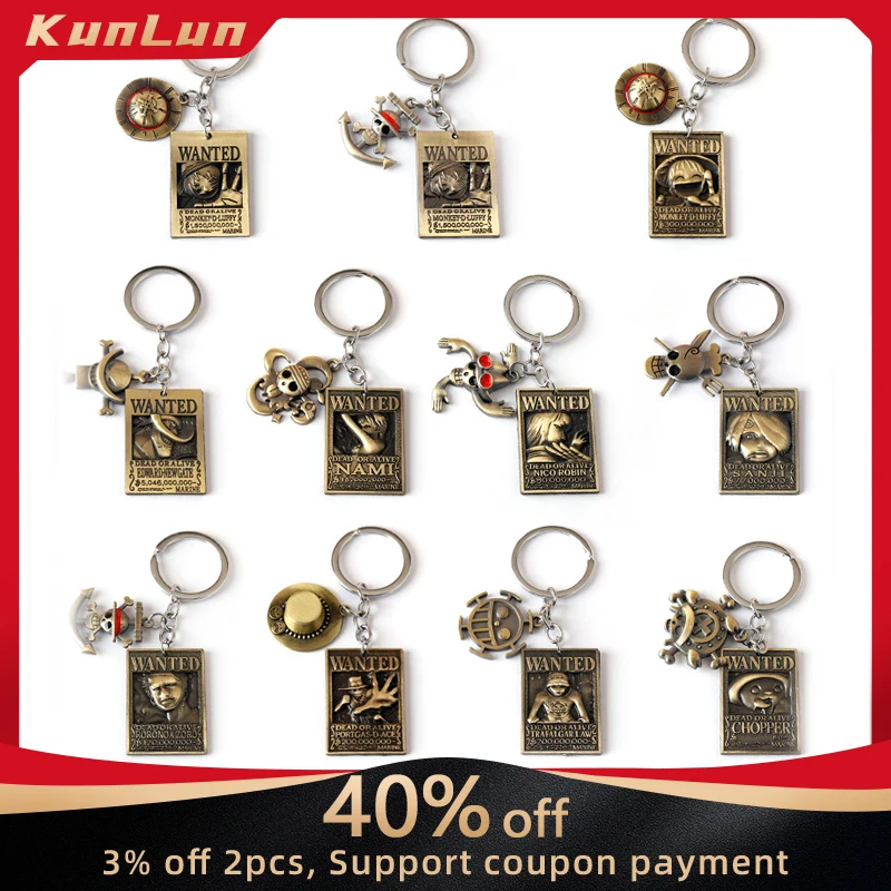 

ONE PIECE Japanese Anime Peripherals Luffy/Zoro Wanted Notice Metal Keychain Collectible Desk Ornaments Creative Gifts Boy Toy