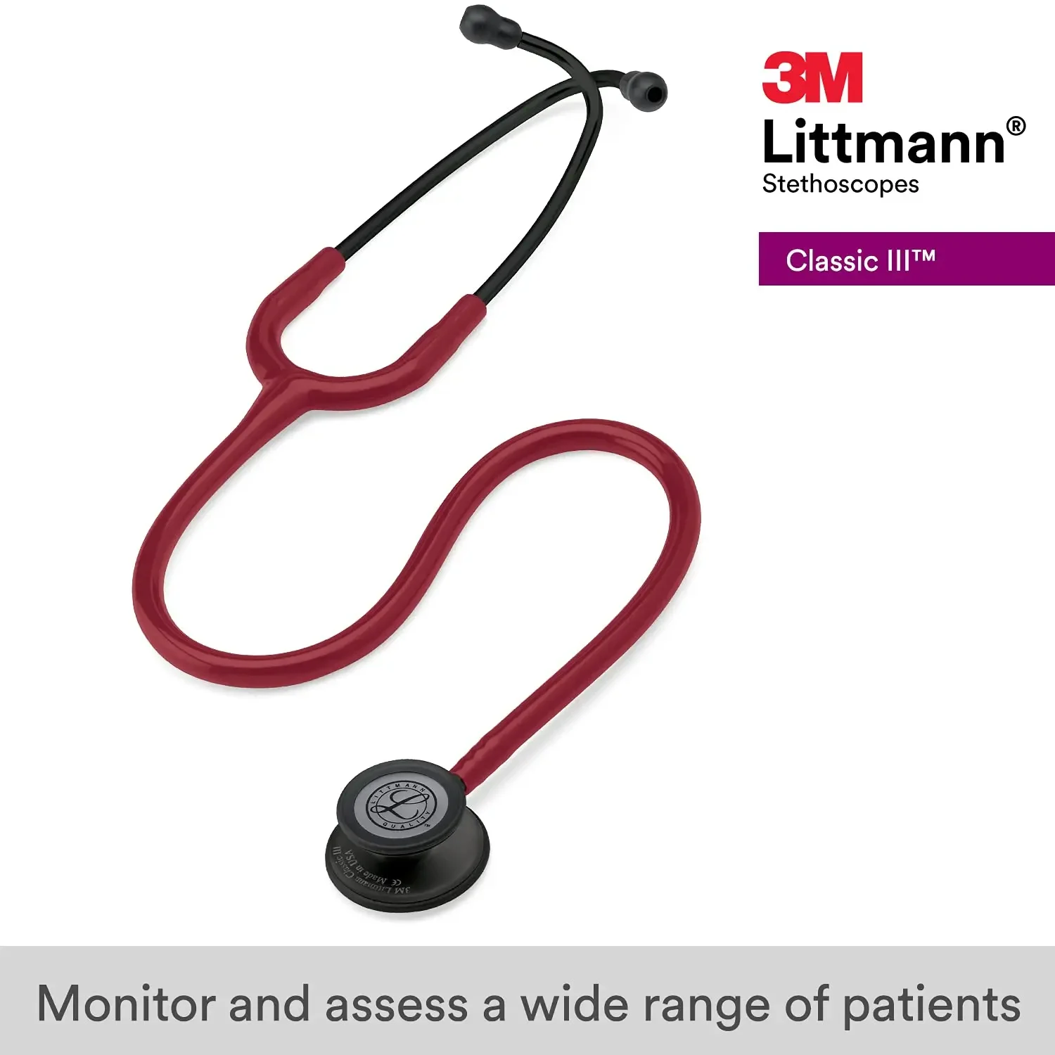 5868 Littmann Classic III Stethoscope, Burgundy w/ Black Chestpiece