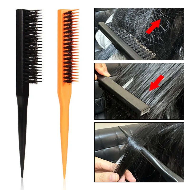 Professional Teasing Backcomb Hair Brush Sectioning Comb with Rat Tail Handle Hair Pick Smoothing Brush Comb for Edge Control