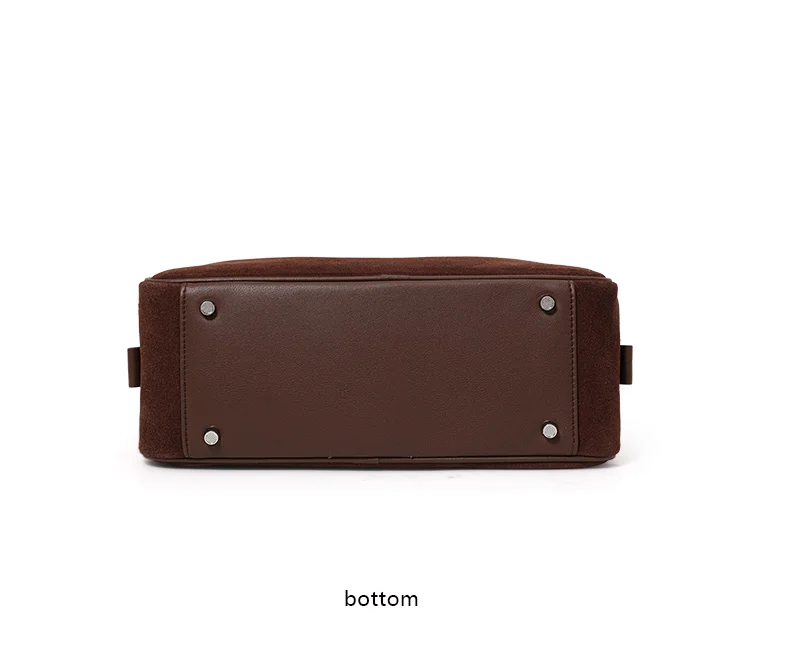 Echte Rindsleder-Damenhandtasche, Einzel-Schulter-Unterarmtasche, Wildleder-Gebürstete Bowling-Tasche – Detail 10