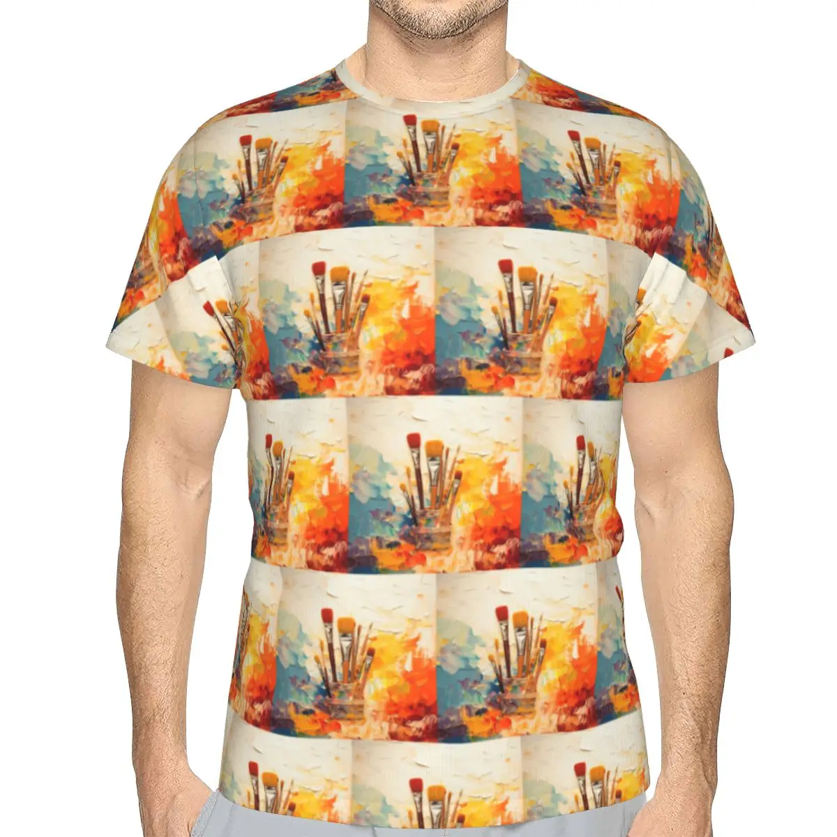 Colour Paint Brush Brushes Print 100% Cotton T-Shirt Men'sFashion T Shirts Men Crew Neck Short Sleeve