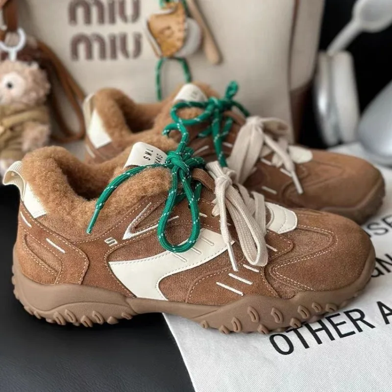 مصمم العلامة التجارية Zapatillas De Mujer اللون مطابقة أحذية الشتاء المرأة الجديدة زيادة في الهواء الطلق عدم الانزلاق أحذية رياضية غير رسمية #3