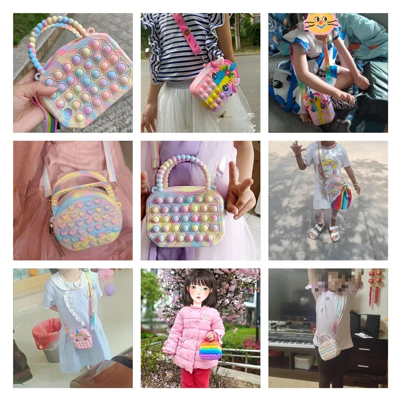 Pop Purse Silicone Sensory Push Pop Bubble Bag Crossbody Bag Antistress Toys Reliver Autism Handbag Coin Pouch for Kids