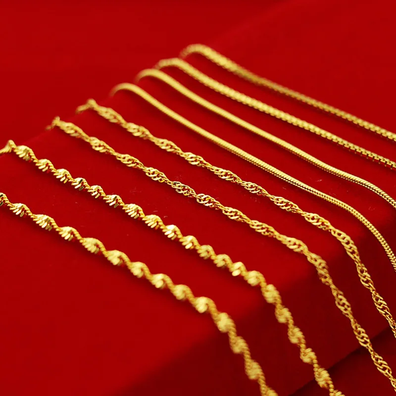 24k Yellow Gold Necklace 45 CM Box Chain/Snake Chain/Water Ripple Chain, Women\'s Clavicle Chain with Chain Jewelry DIY Gift