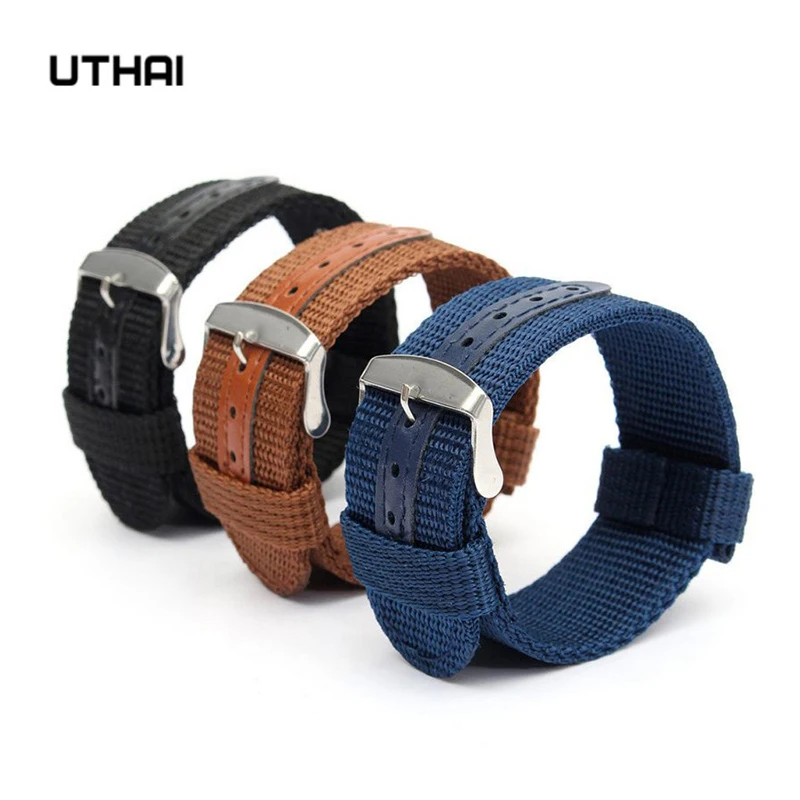 UTHAI-correas de nailon para reloj deportivo, pulsera de lona de 18mm, 20mm, 22mm y 24mm, resistente al agua, Z114