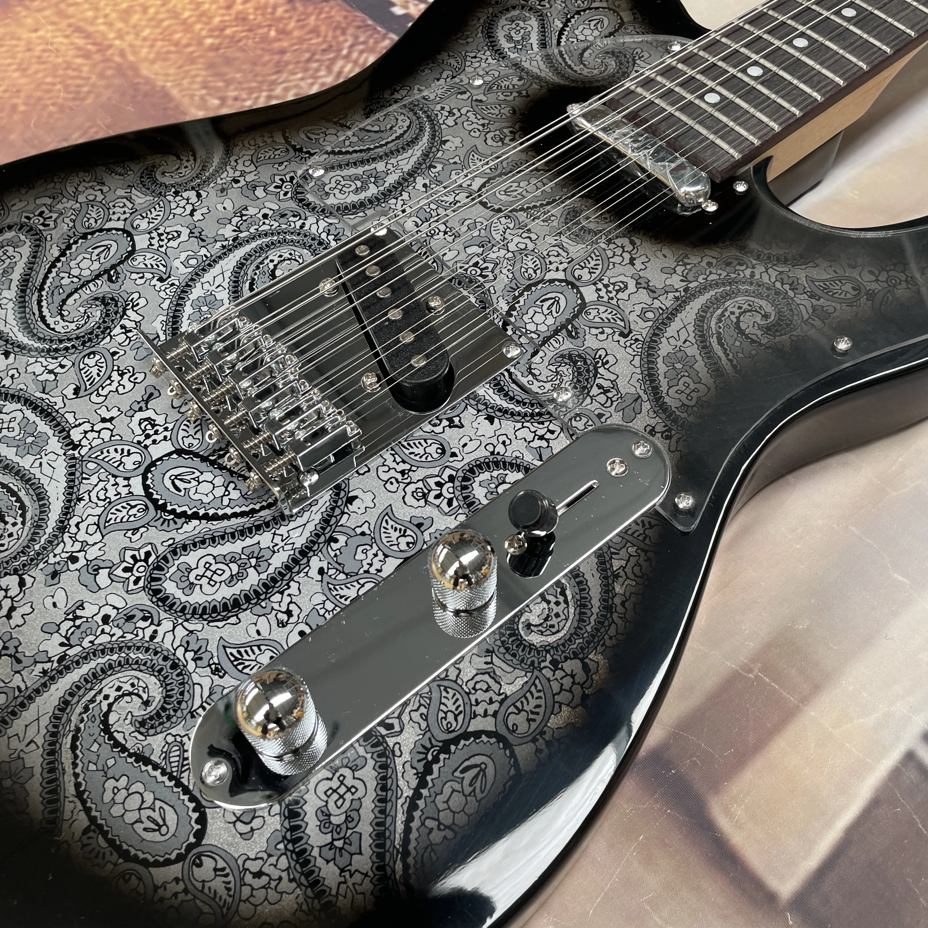 12-string black electric guitar with multi-knob volume control rosewood fingerboard guitars,professional  performance guitarra view 5