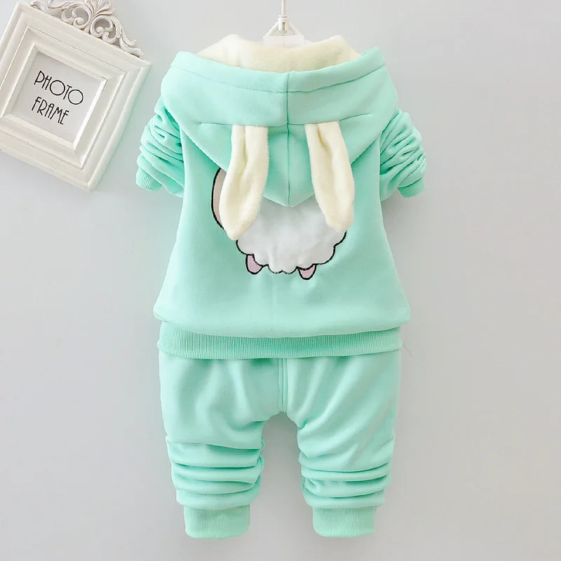 Little Girls Clothes Set Winter Thick Fleece Cute Hoodie Coat + Pants 2PCS Outfits Baby Girls Plush Warm Sweatshirt Suit