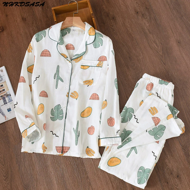 NHKDSASA 100% Cotton Women Pajama Sets Autumn Casual Fashion Sleepwear Cute Loungewear Woman Homewear Sexy Pijamas mujer 2023