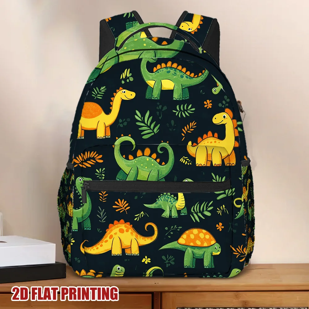 Dinosaur Parade Backpack Vibrant T-Rex Triceratops Print Lightweight Compact Design with Multiple Compartments