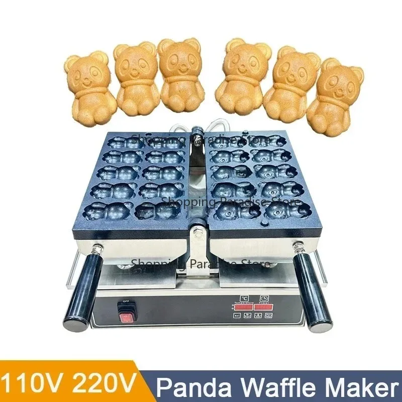 Commercial 110V 220V Non-stick Stainless Steel 10Pcs Waffle Machines Bear Shape Waffle Cake Maker Snack Food Equipment