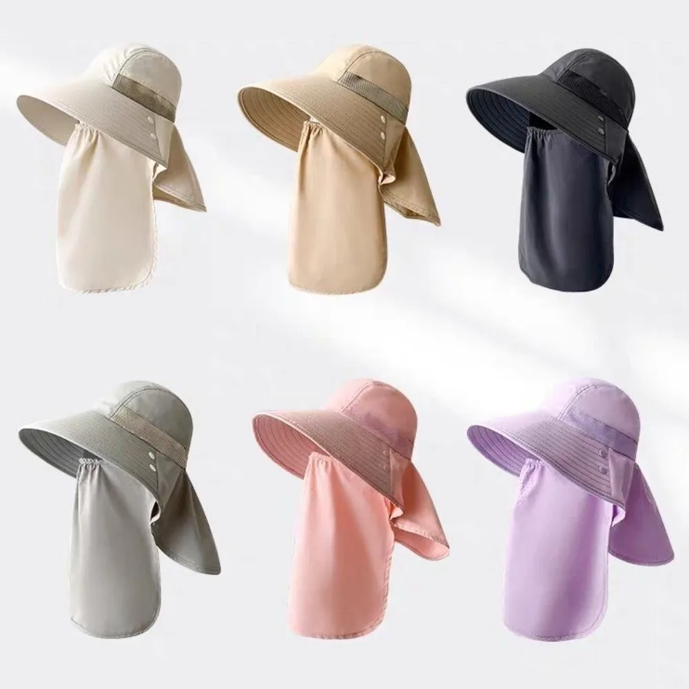 Wide Brim Face Covering Sun Hat Breathable Adjustable Neck Protection Fisherman Cap Mesh Removable Integrated Fishing Hat