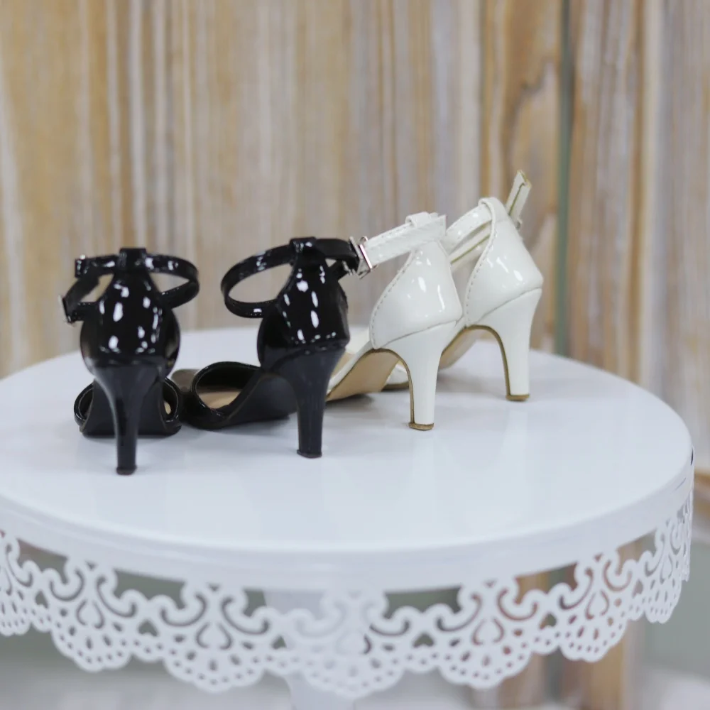BJD Doll Girls Shoes 1/3, SDGR/AS Simple Elegant White Black Leather High Heels Doll Accessories