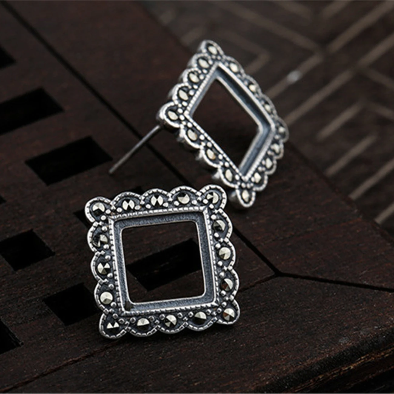 

Earring Settings (9x9mm Square Blank) Thai Sterling Silver Rhinestone Earring Component for Rectangle Cabochons E227B