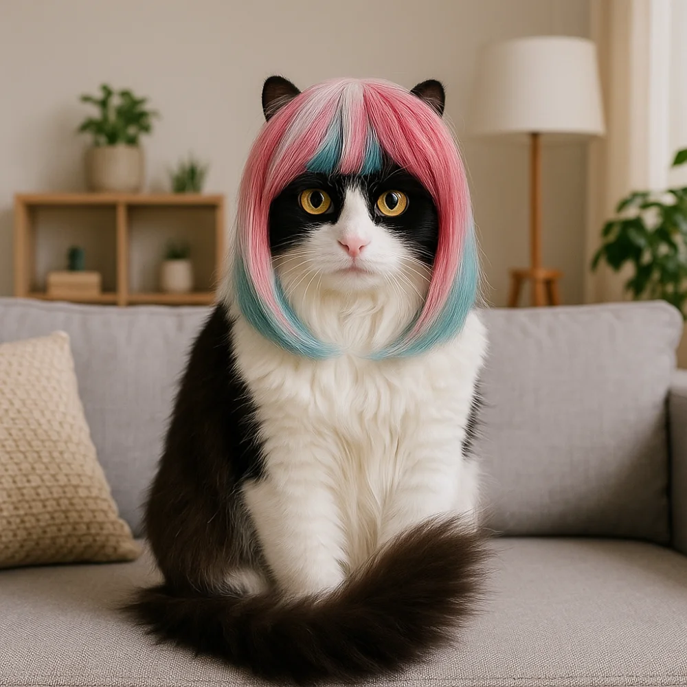 

Fantasy Style Long Hair Dog Cat Costume Wig Colorful Dream Look Cats Cosplay Wig Funny Dog Headwear Pet Show
