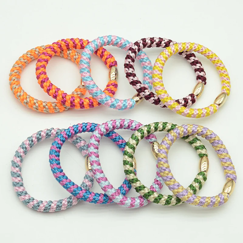 20PCS 8mm Gold Beads Drawstring Thick Hair Tie Plait Elastic Hair Bands Braided Hair Scrunchies Rope Ponytail Holder Women Girls