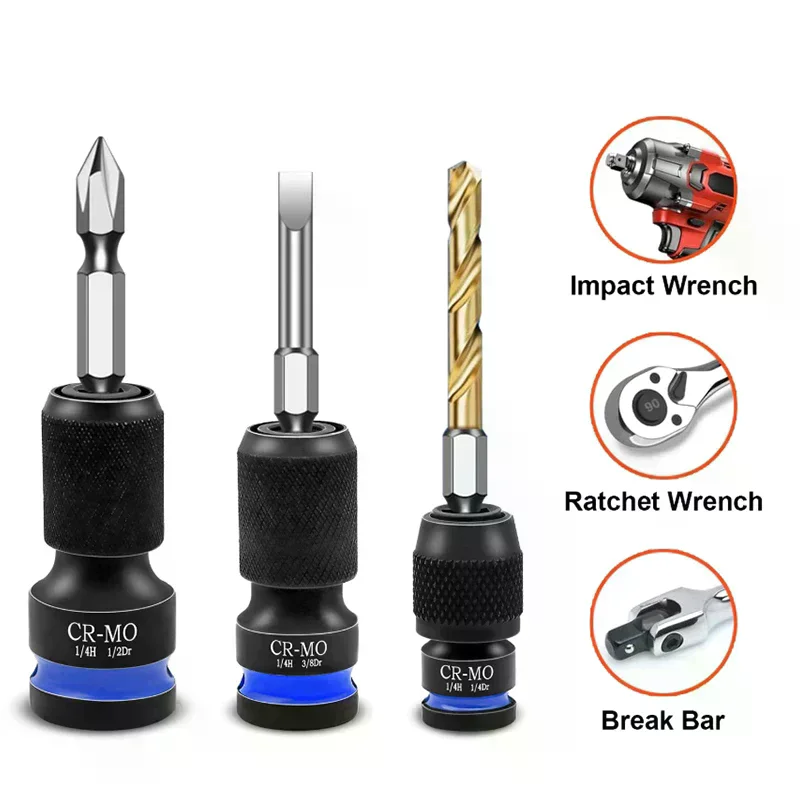 /PFU/Impact Hex Converter For Screwdriver Bit 1/2 3/8 1/4-Inch Square Drive To 1/4-Inch Quick Release Hex Socket Wrench