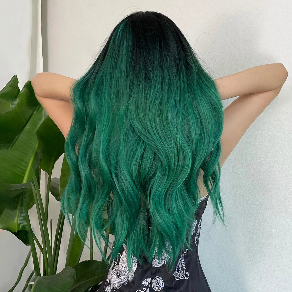 Long Curly Wavy Forest Green Alpine Synthetic Wigs with 