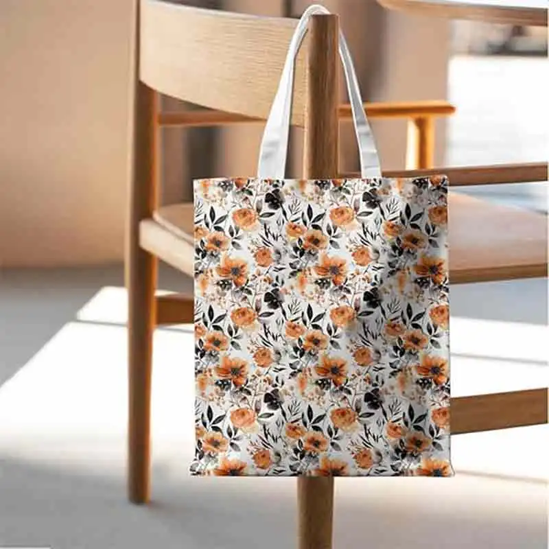 MK013 Orange Flower Tote Bag Floral Autumn Beach Bag