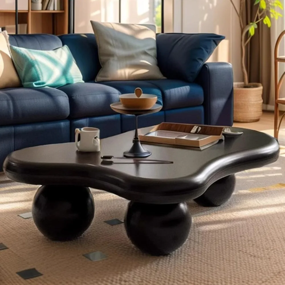 

Cloud Shaped Coffee Table Irregular Coffee Table Cute Irregular Wooden Modern Center Table with 3 Ball Legs for Bedroom