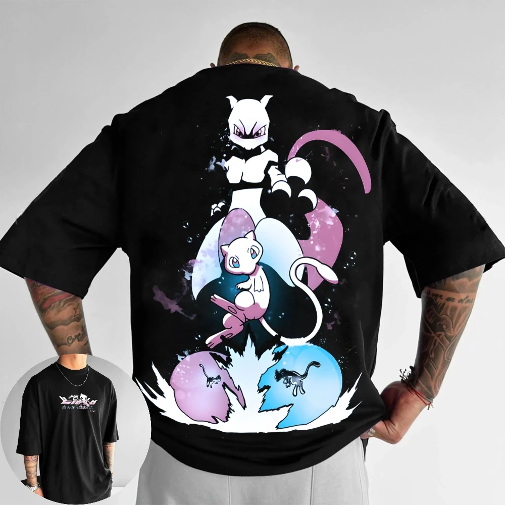 Pokémon Herren- und Damen-T-Shirt Mewtwo Anime Tee Sommer Y2k Kurzarm-T-Shirt für Jungen und Mädchen Persönliche Eltern-Kind-Outfits