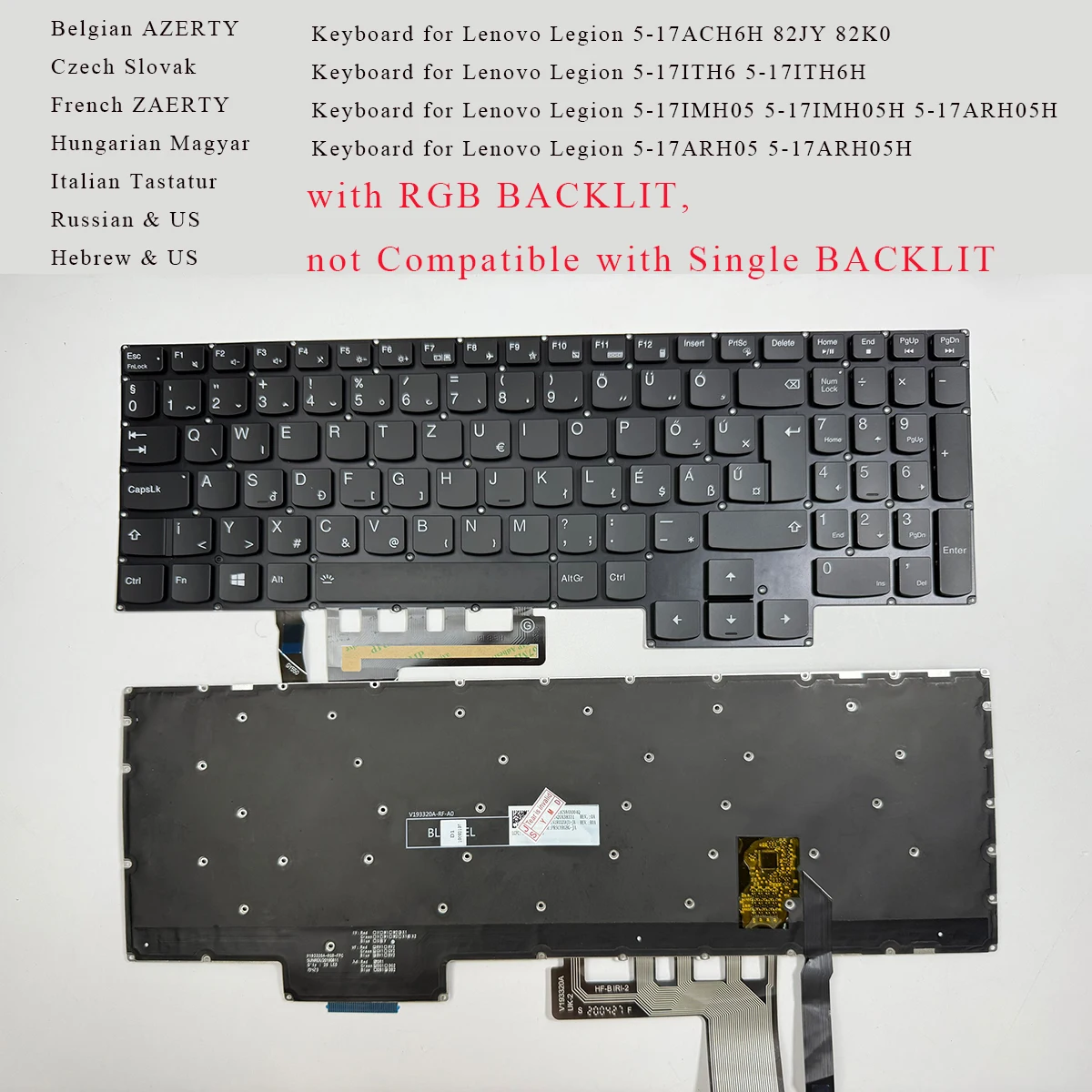 

FR Belgian Czech Hungarian HB IT Russian Keyboard for Lenovo Legion 5-17IMH05H 17IMH05 5-17ARH05H 5-17ACH6 5-17ITH6H RGB BACKLIT