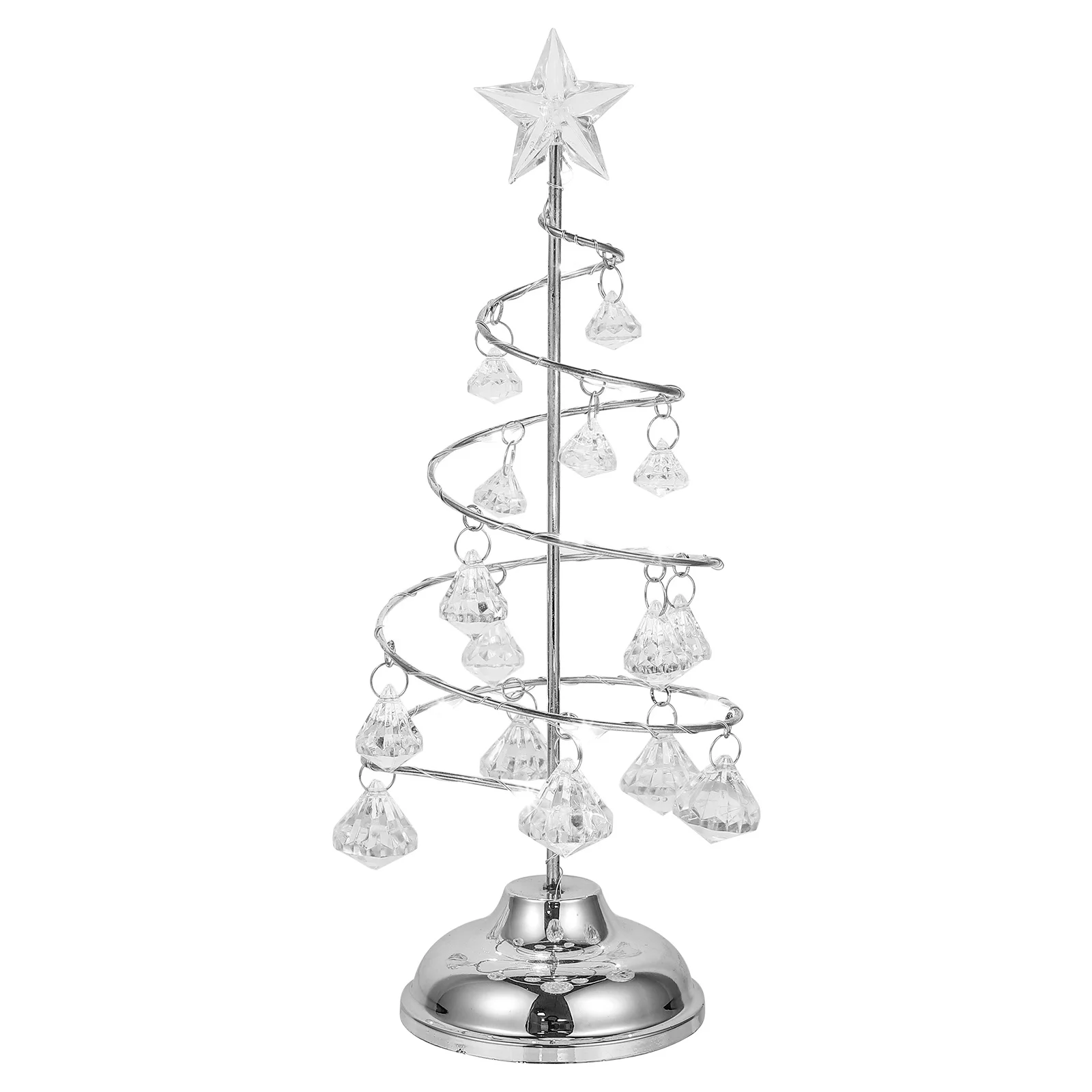 مصغرة سطح المكتب شجرة عيد الميلاد ليلة مصباح الحديد المطاوع كريستال المعلقات بلينغ مضيئة عيد الميلاد زخرفة تعمل