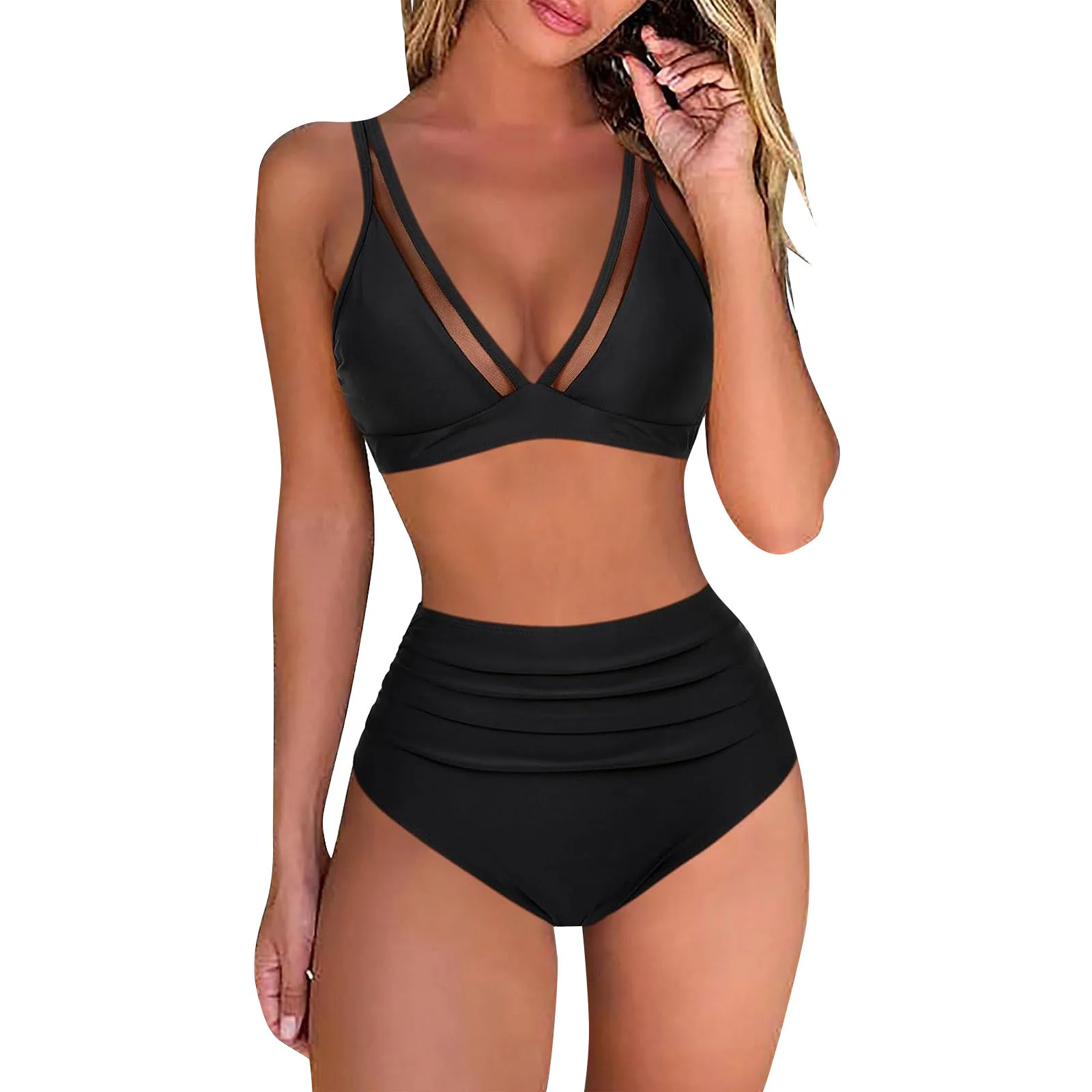High Waist Bikini Set Sexy Push Up Swimsuit Women Black Beachwear Tummy Control Swimwear Adjustable Bathing Suit Bikinis 2024