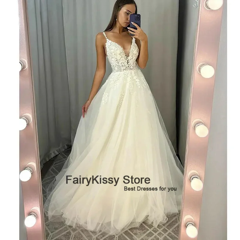 FairyKissy-Robes de mariée sans bretelles en dentelle avec poignées, manches amovibles, robe de mariée en tulle bouffant, mariage élégant, quoi que ce soit, 2024