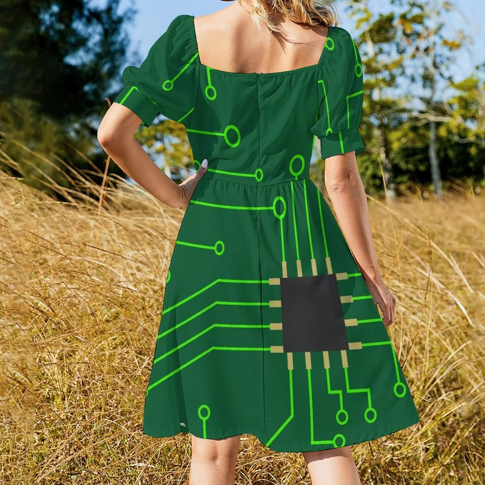 Microchip Digital Art, PCB Sleeveless Dress Woman's evening dress Party dresses