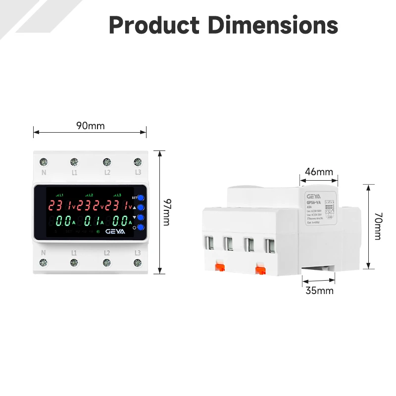 GEYA 4P Overvoltage & Undervoltage Protector AC220V/380V Universal Home/Industrial Circuit Voltage Protection Device 63A 100A