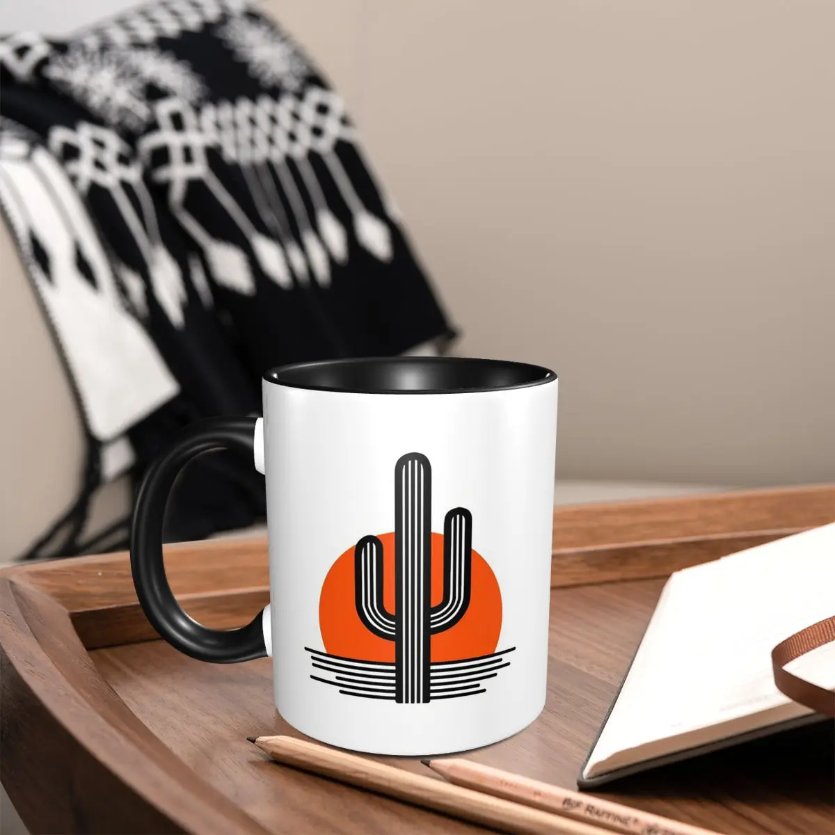 Cactus Silhouette With Sun Mug Funny Ceramic Coffee Cups Tea Mugs Milk Cup Drinkware Gift for Woman Man