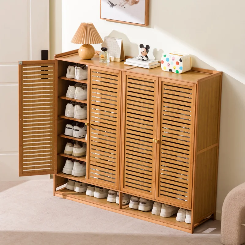 Light Luxury Bamboo Louvered Door Shoe Cabinet, Living Room Multi-Layer Storage Cabinet, Dining Cabinet, Kitchen Utensil Cabinet