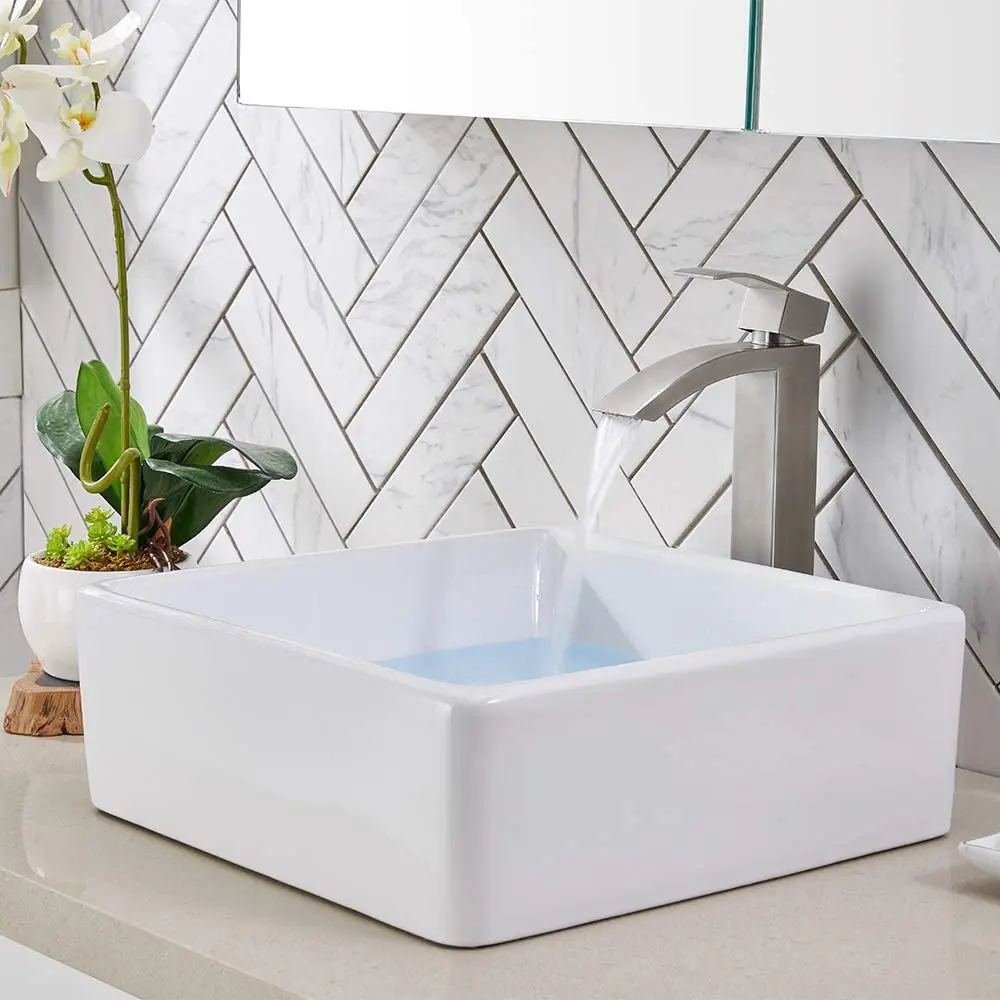 Modern white ceramic countertop bathroom sink, capacity 9 liters