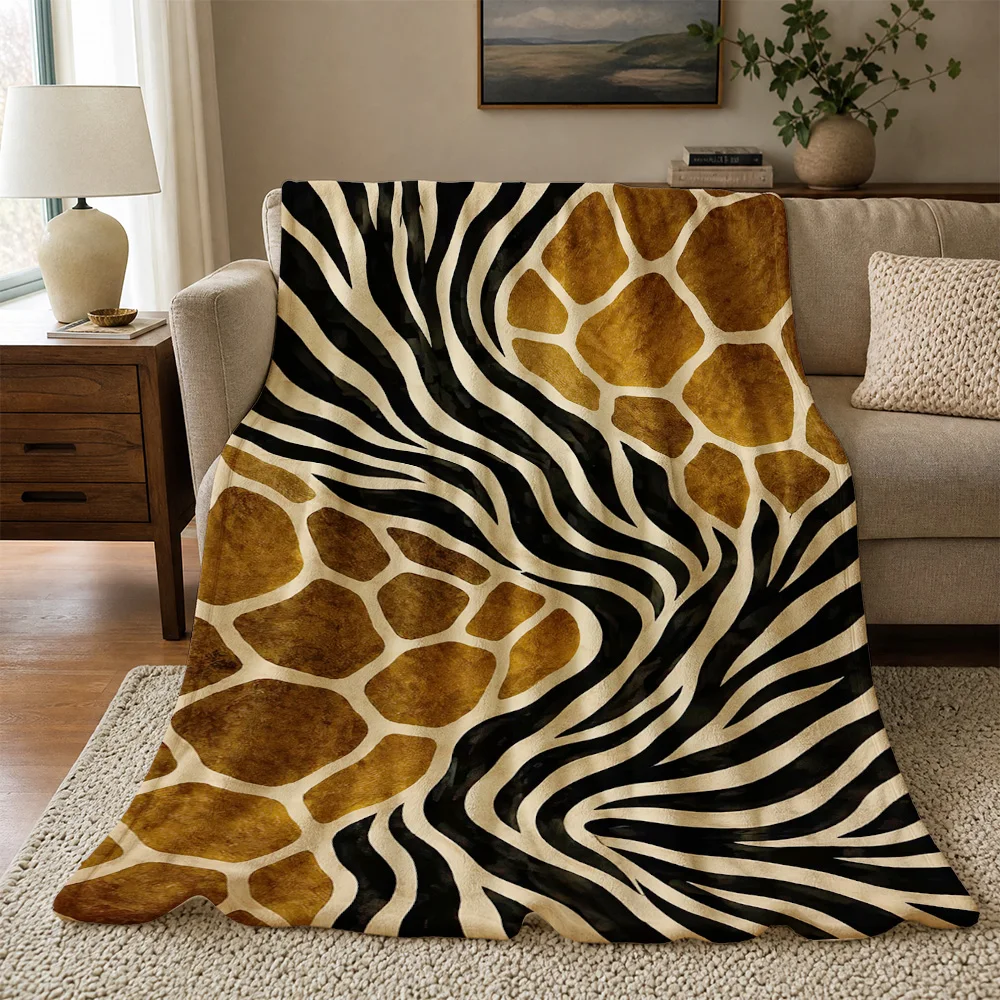 Boho Zebra Print Throw Blanket Cozy Living Room Sofa Bedding Throw for Couch Decor