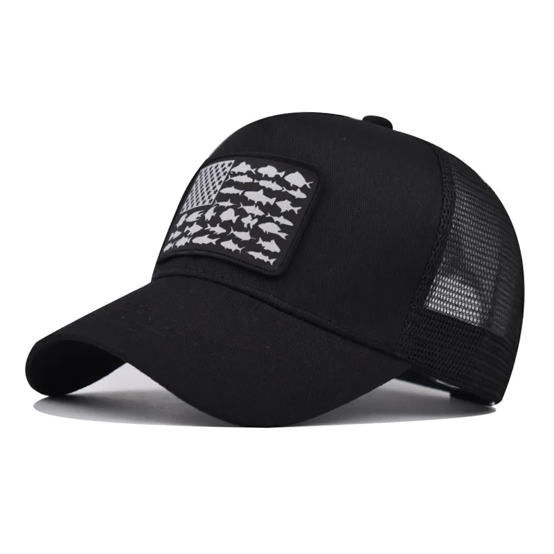 

New Fish American Flag Mesh Embroidered Baseball Hat Independence Day Personalized Color Block Trucker Hat