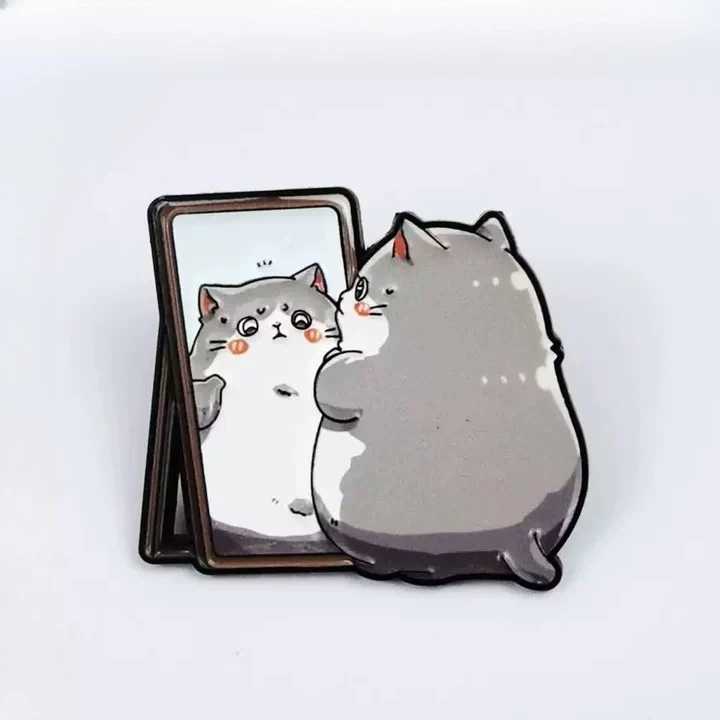 Cute Cartoon Cat Enamel Pins Reading Kitty Mirror Chubby Cat Abstract Geometric Cat Fashion Lapel Badges
