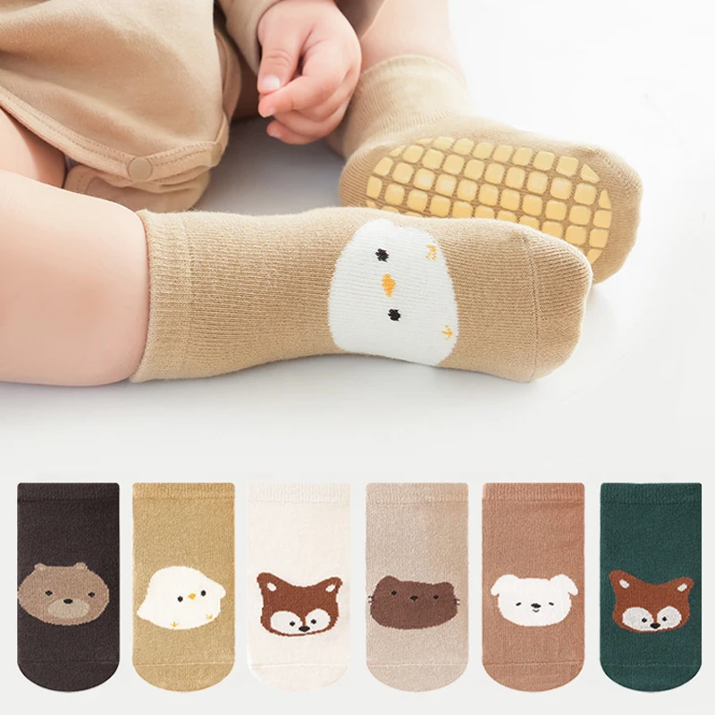 6 Pairs  Baby Glue-secured Anti-slip Socks, Children's Cartoon-pattern Floor Socks, Trampoline Socks