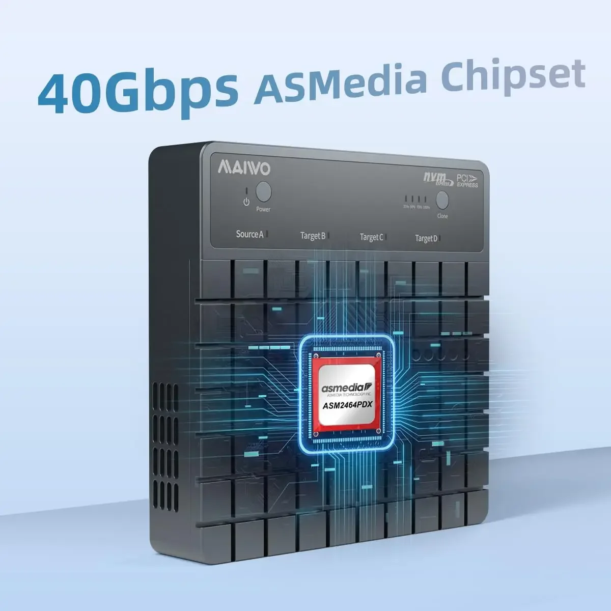 MAIWO 4 Bay USB4.0 40Gbps M.2 Nvme SSD Enclosure Kompatibel Tipe-c 4.0 32TB Casing Solid State Drive Mendukung 1 Hingga 3 Klon Offline