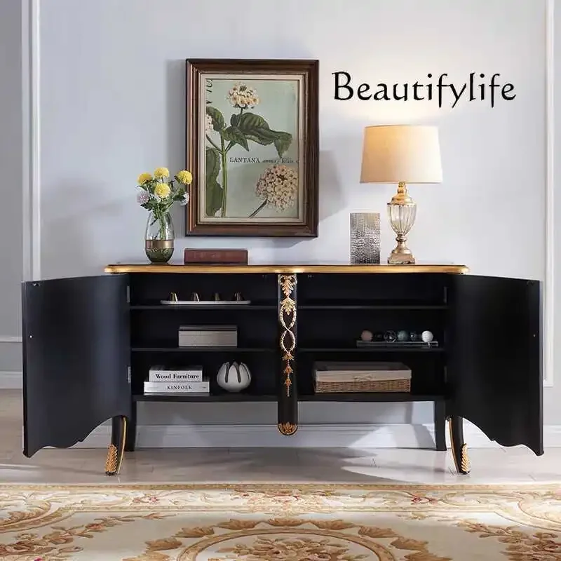Q American neoclassical solid wood painted dining side cabinet villa living room storage storage cabinet French retro entrance
